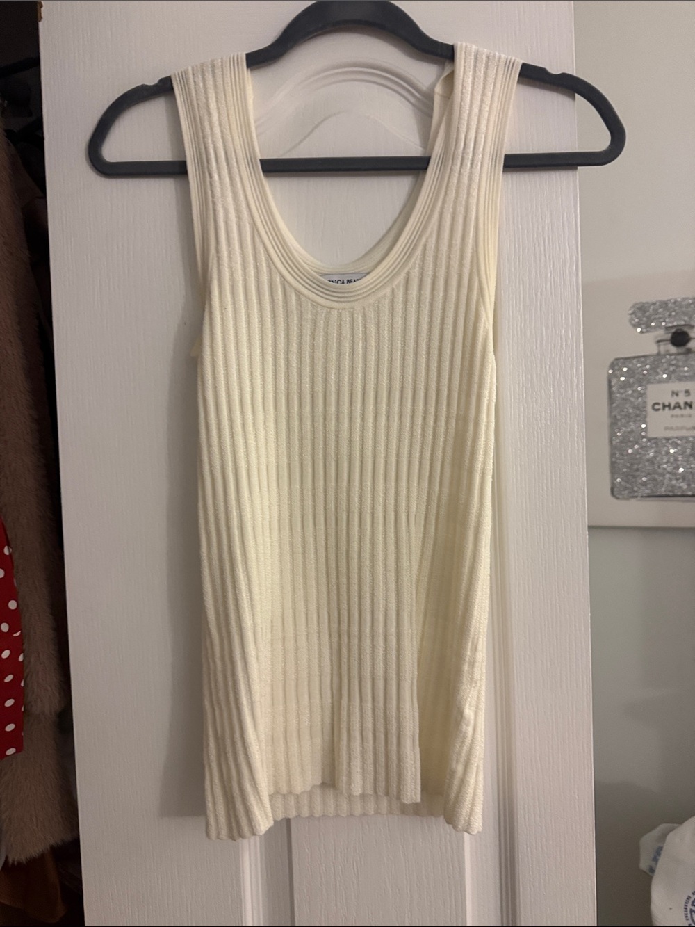 Veronica Beard Cream Ribbed Scoop Neck Tank